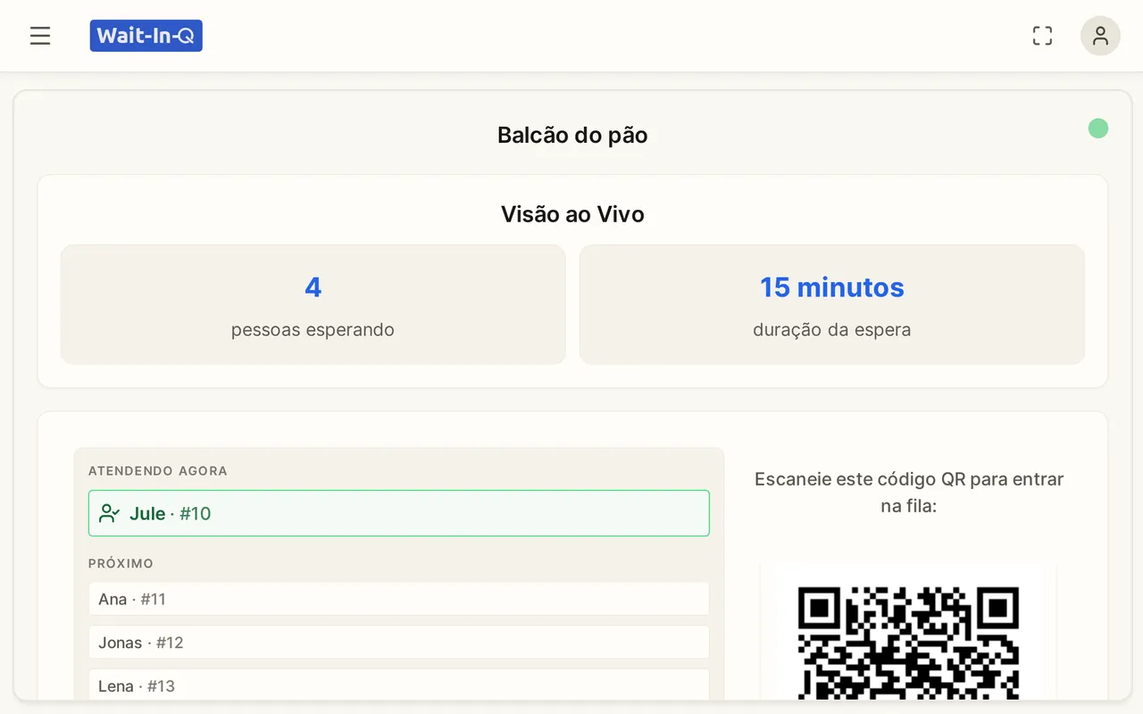 Ecrã do balcão com o número chamado e os próximos clientes