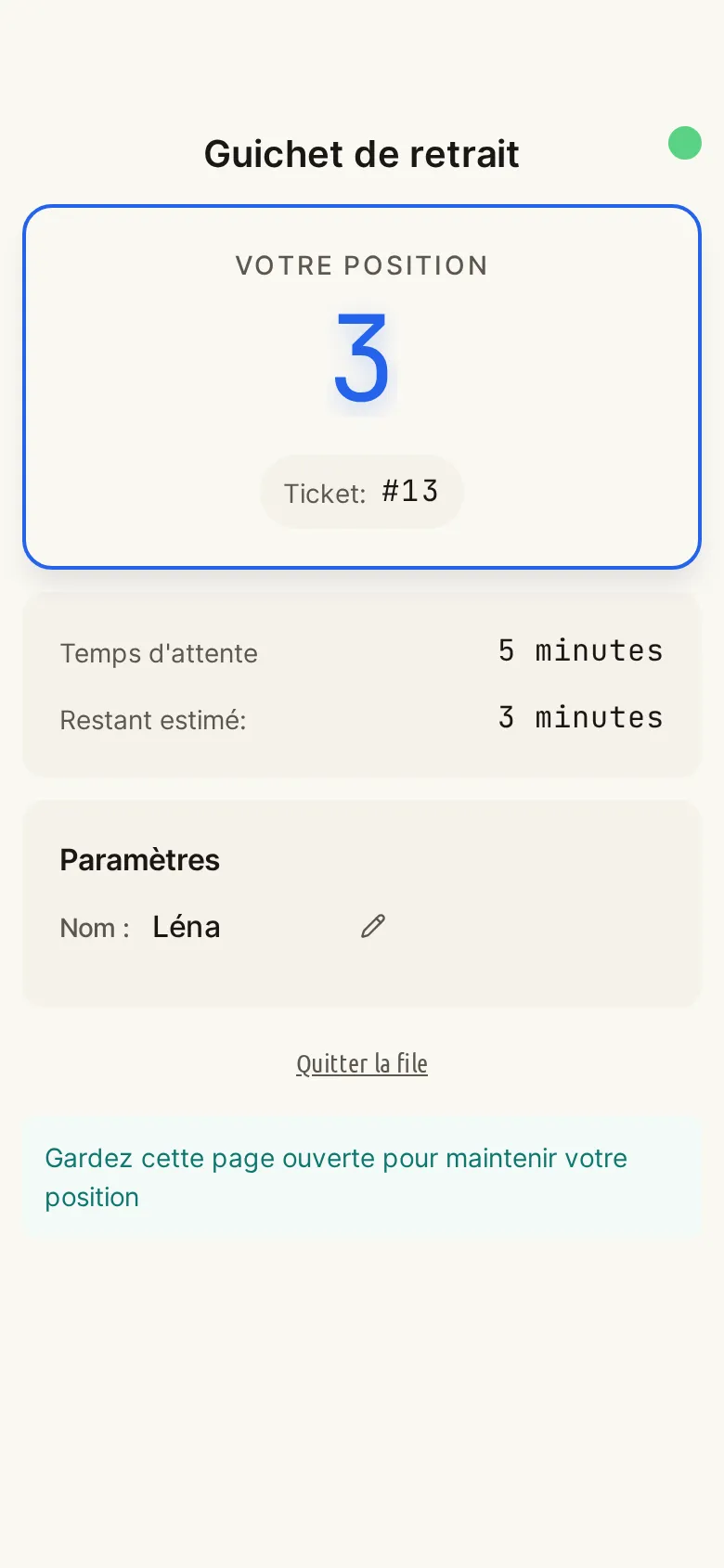 Smartphone d'un client affichant sa position et son temps d'attente estimé
