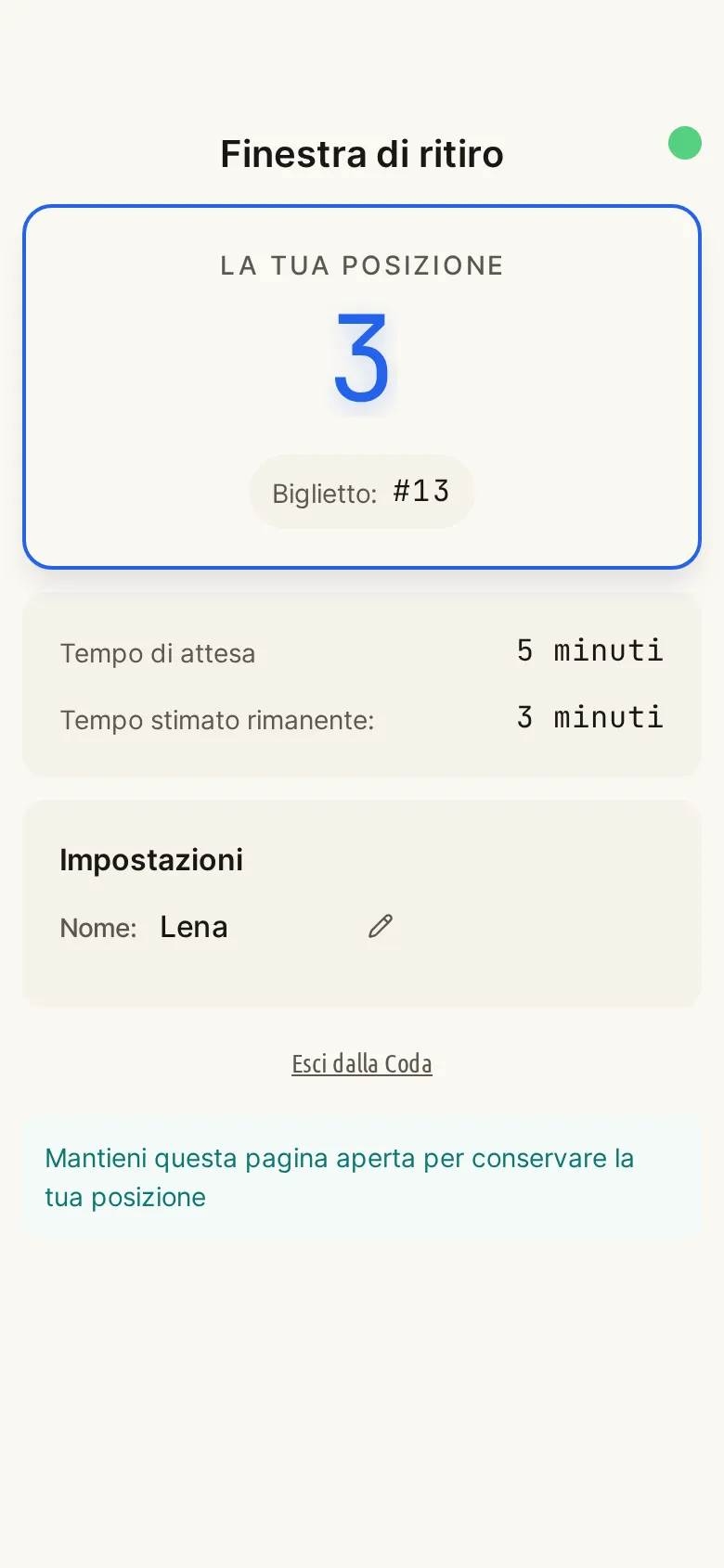 Smartphone di un cliente che mostra la posizione e il tempo di attesa stimato