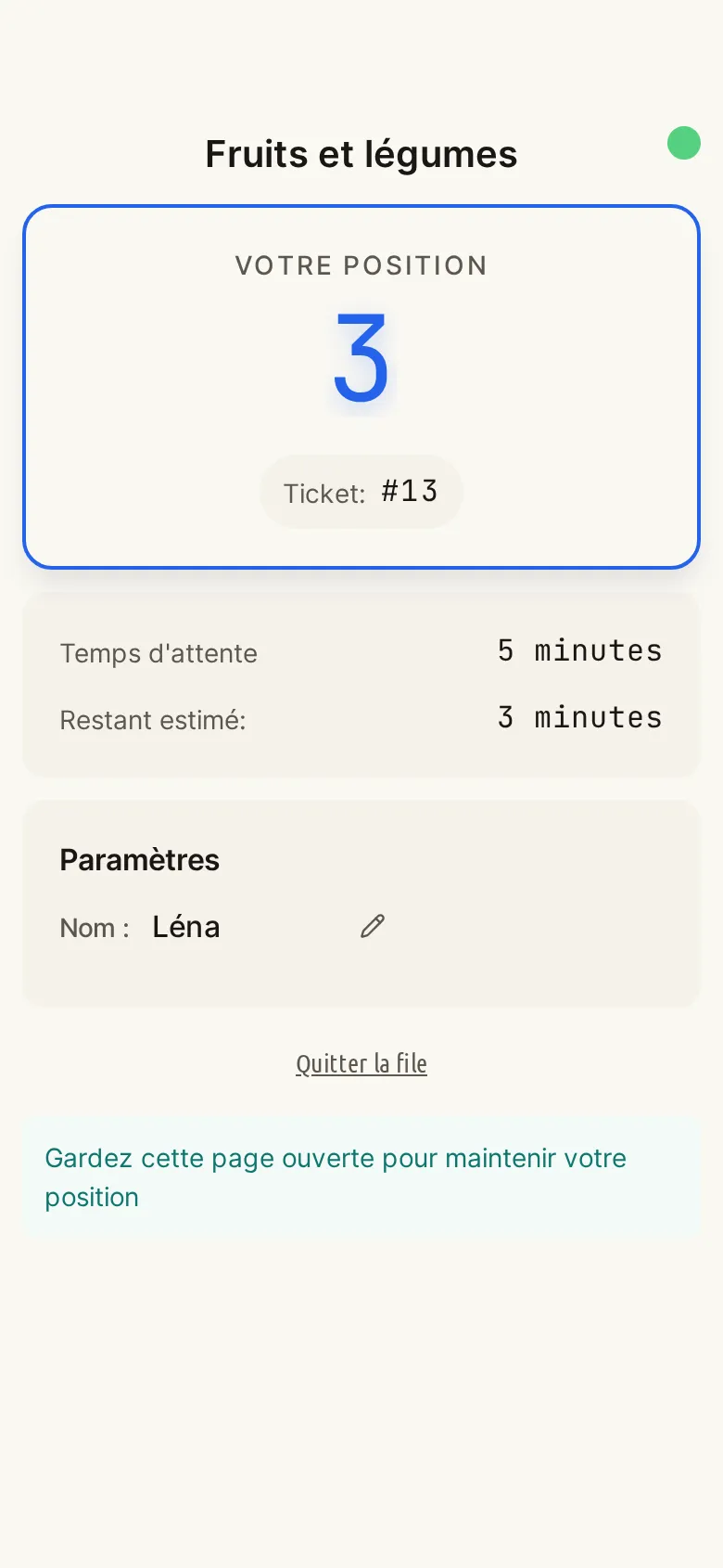 Smartphone d'un client affichant sa position et son temps d'attente estimé