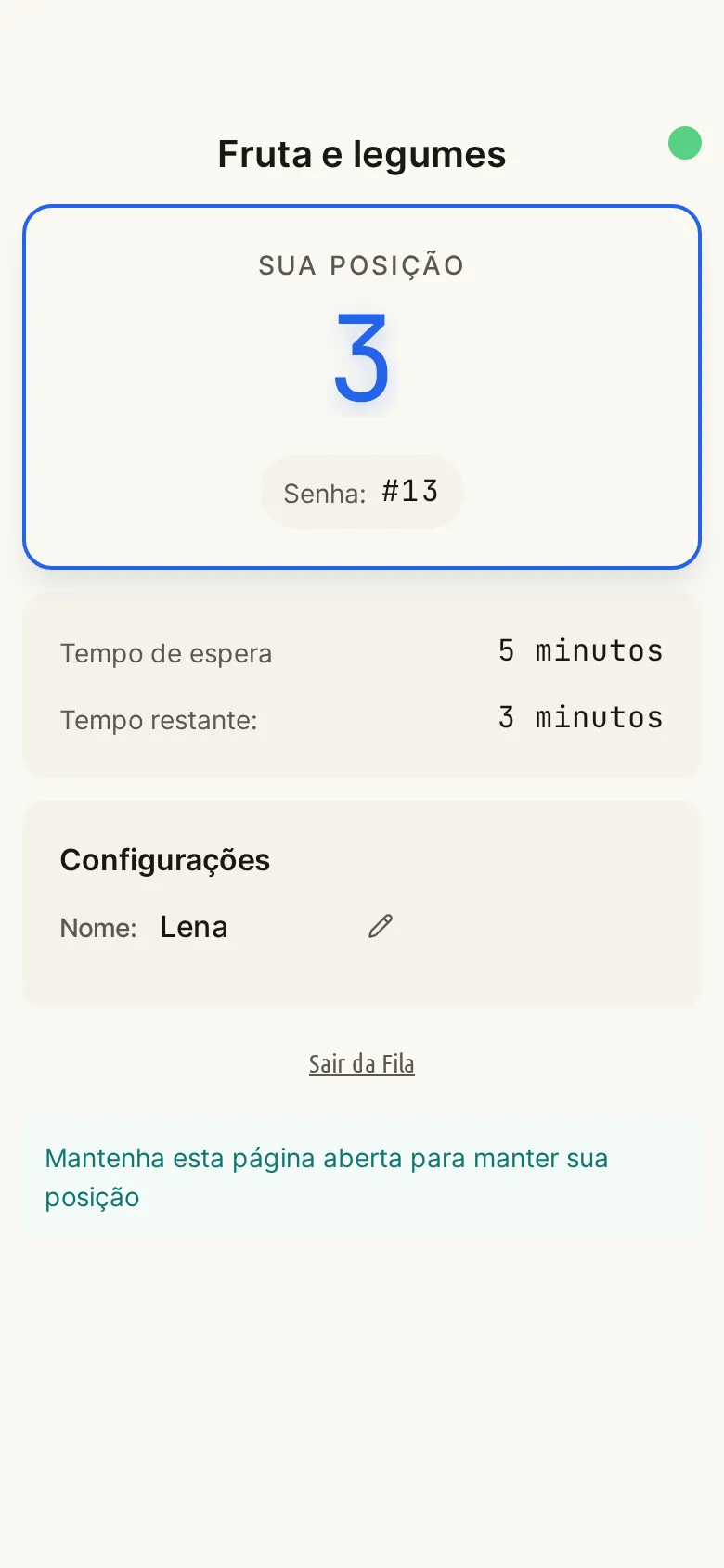Smartphone de um cliente com a posição e o tempo de espera estimado