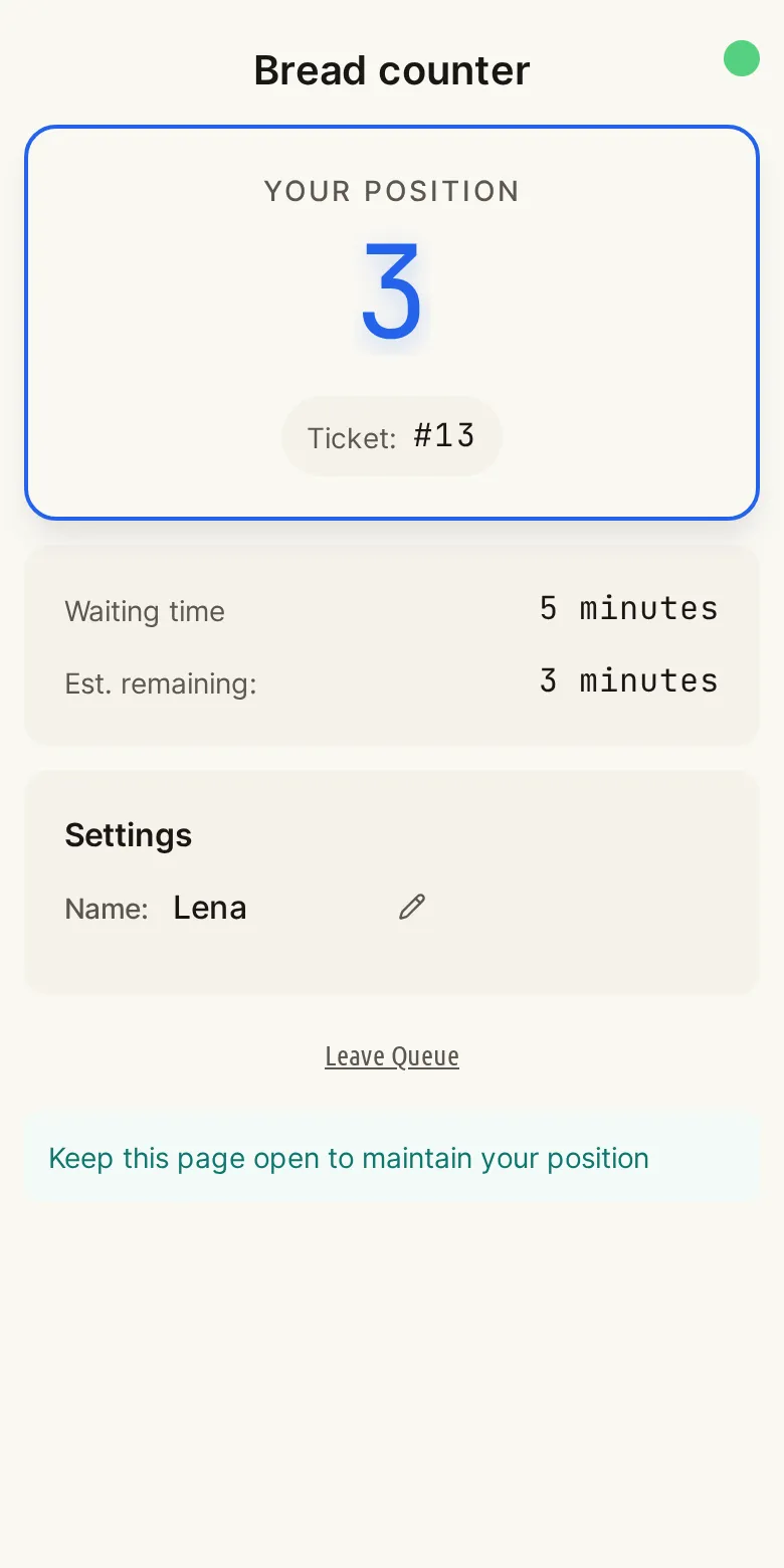 Customer sees their position in the digital queue