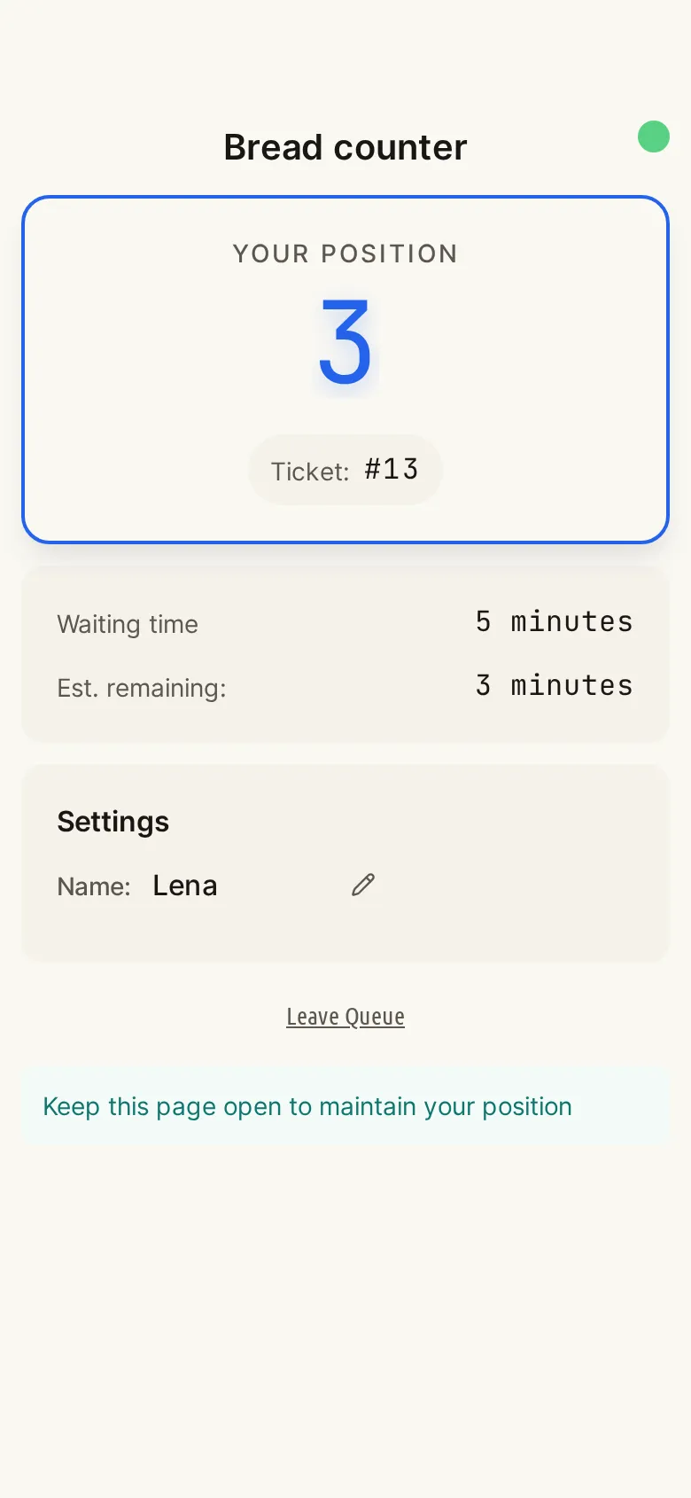 Customer sees their position in the digital queue