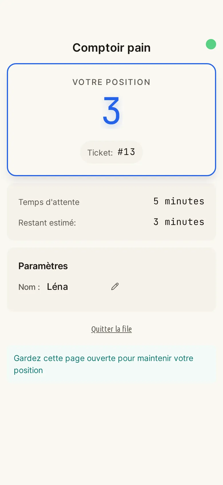 Smartphone d'un client affichant sa position et son temps d'attente estimé